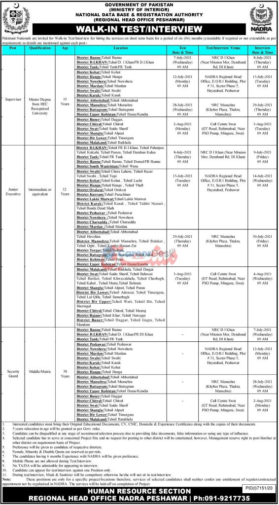 National Database and Registration Authority (NADRA) New Jobs 2021