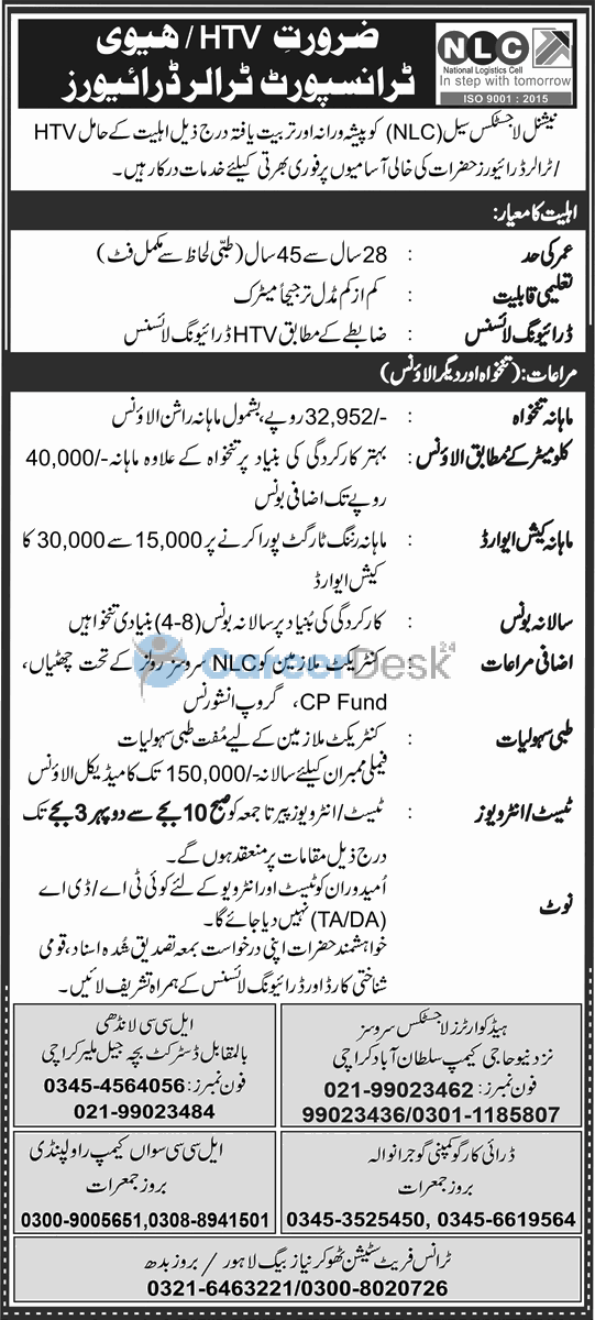 National Logistics Cell (NLC) Latest Jobs 2021 in Pakistan