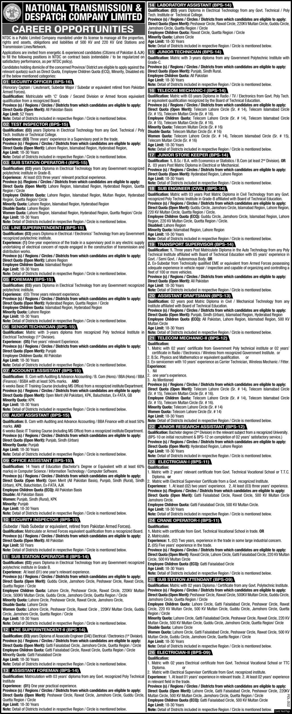 National Transmission and Despatch Company NTDC New Jobs June 2021