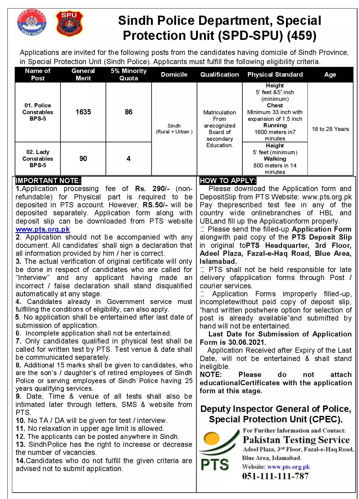 Jobs in Special Protection Unit SPU Sindh Police Department SPD Jobs 2021