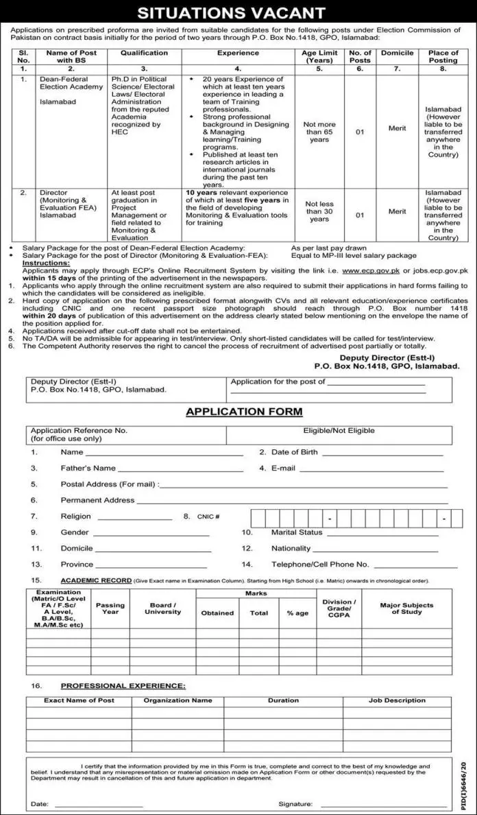 Election Commission of Pakistan ECP PO BOX 1418 Latest Jobs 2021