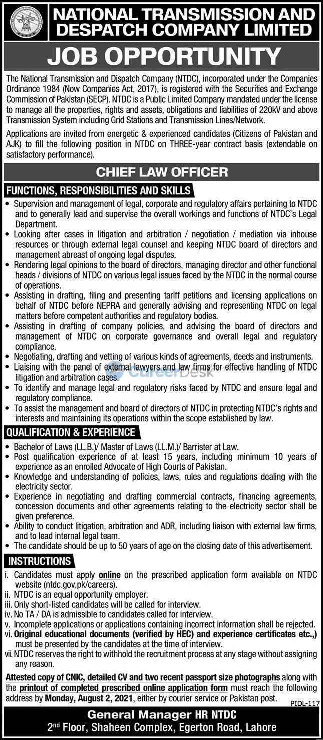 National Transmission and Despatch Company Limited NTDC Jobs 2021