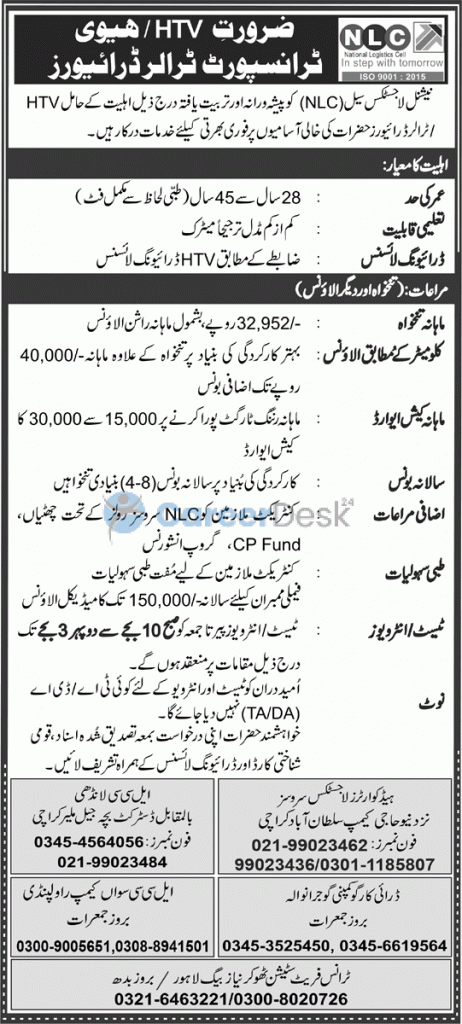 Latest Government Jobs National Logistics Cell NLC Latest Jobs 2021