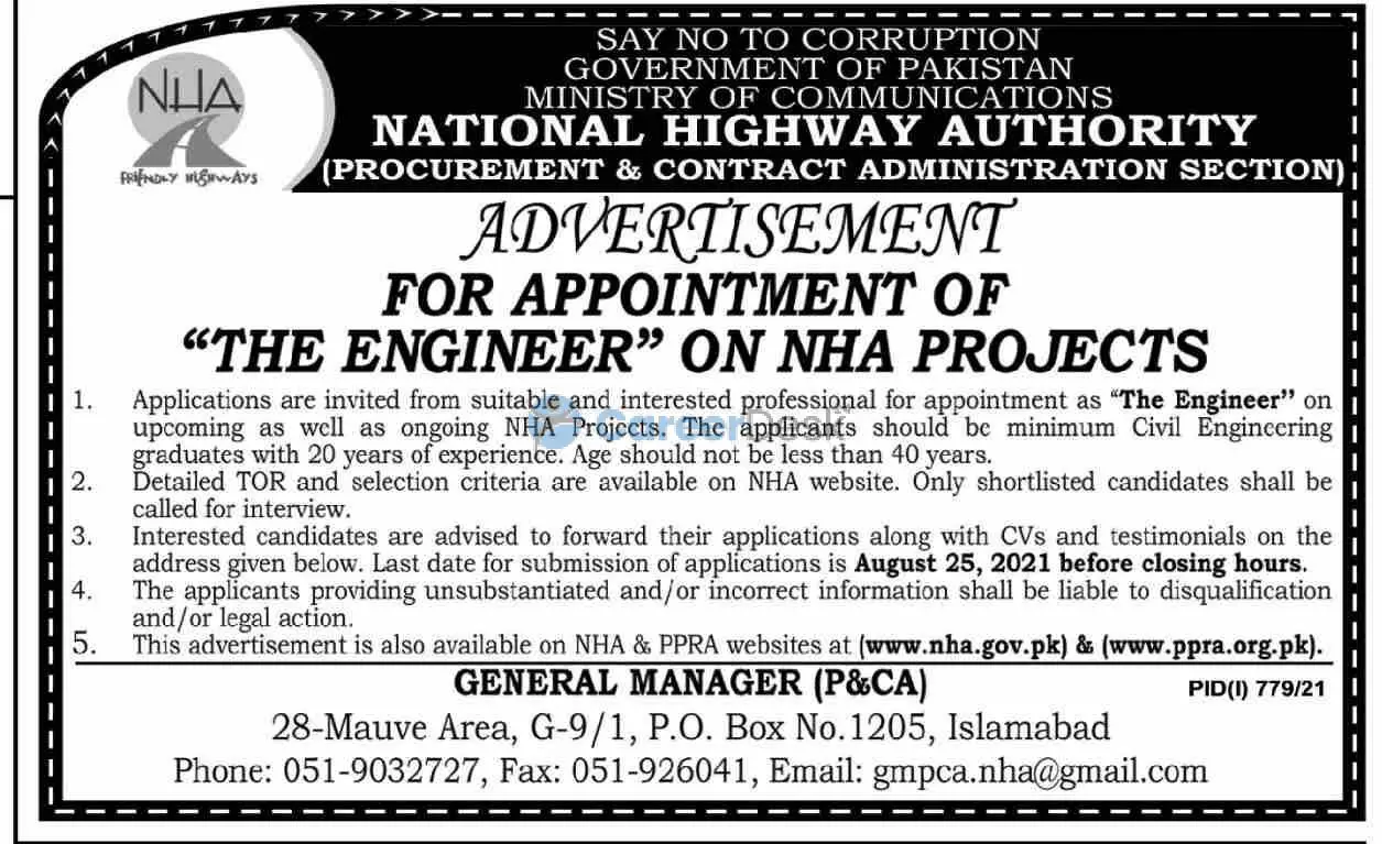 National Highway Authority NHA Announced Latest Jobs 2021