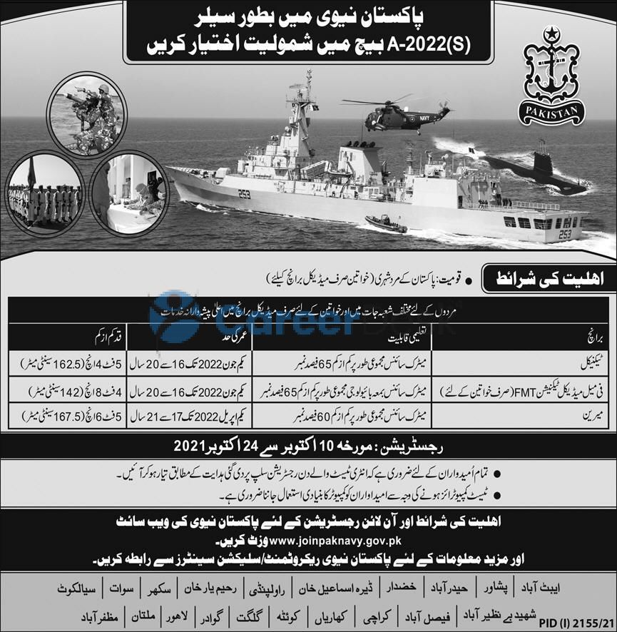 Join Pak Navy 2022 Batch A Pak Navy Sailor Latest Jobs 2021