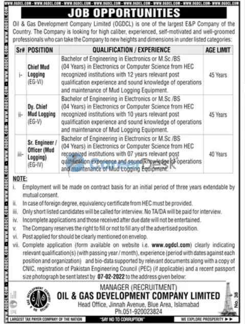 Oil and Gas Development Company Limited OGDCL Jobs Latest 2022