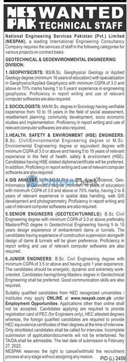 NESPAK National Engineering Services Pakistan Latest Jobs 2022