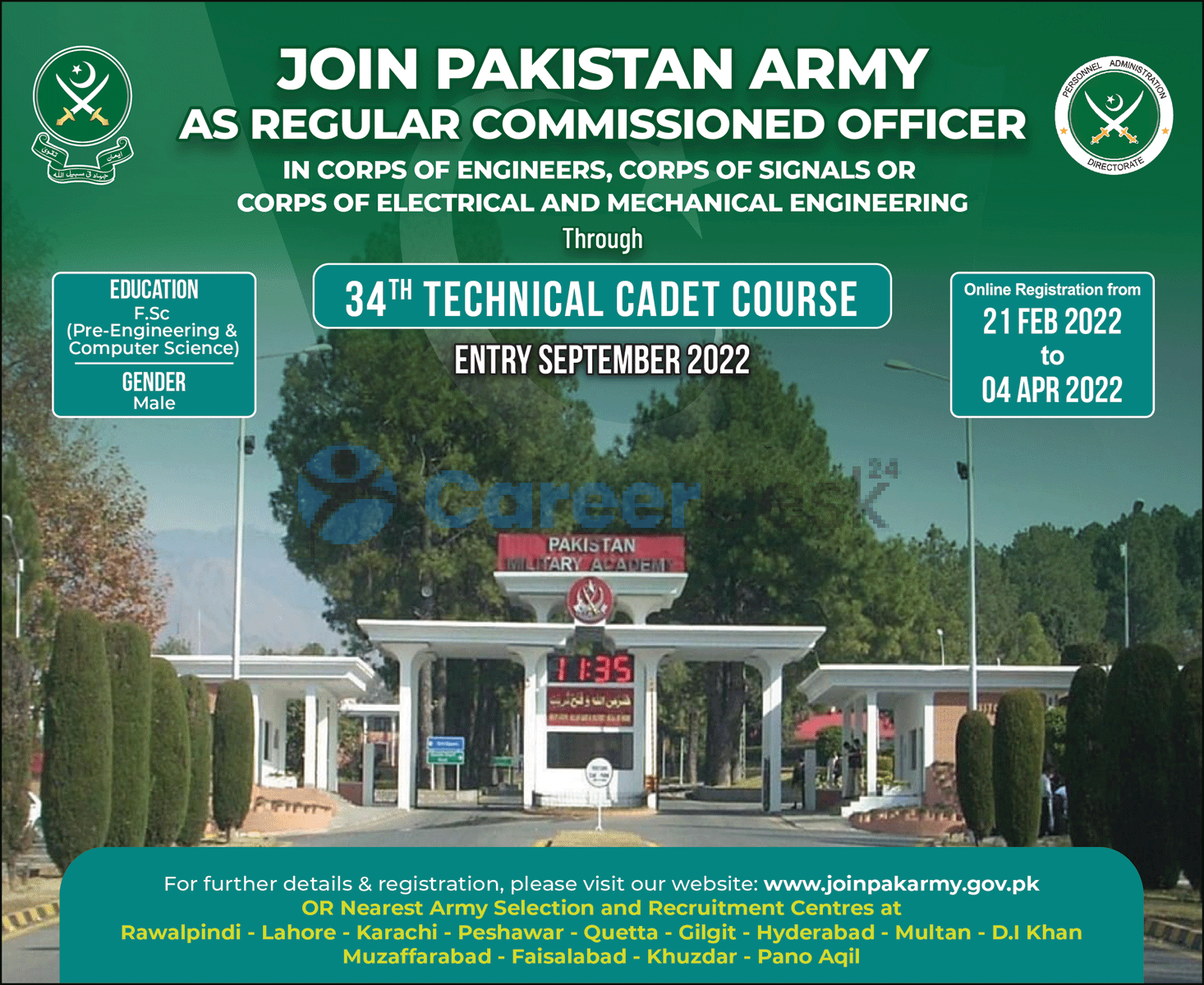 Join Pak Army Jobs 2022 Regular Commission through 34th TCC Course