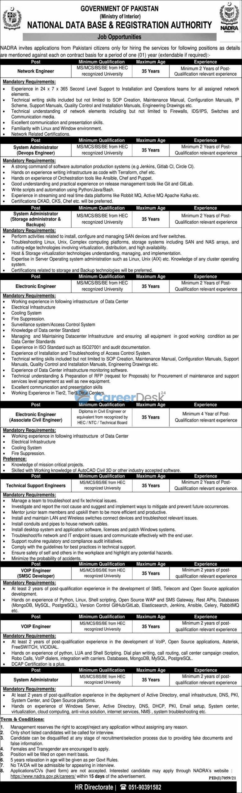  Ministry of Interior NADRA Latest Jobs 2022 in Pakistan