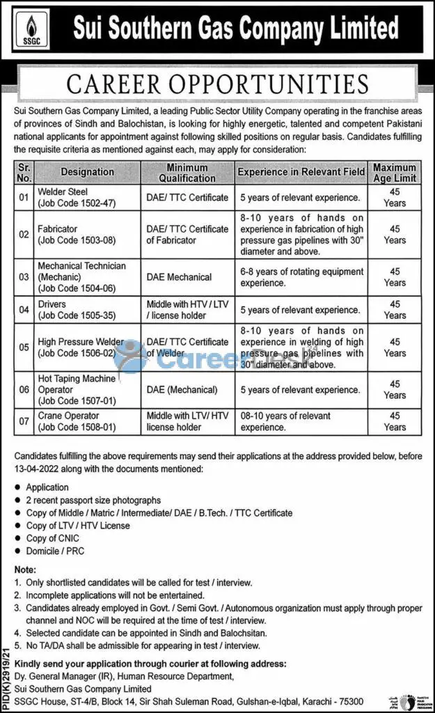 Sui Southern Gas Company Limited SSGC Jobs 2022 Latest