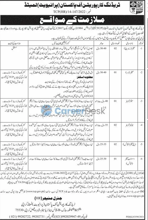 Federal Govt Trading Corporation of Pakistan TCP Latest Jobs 2022 