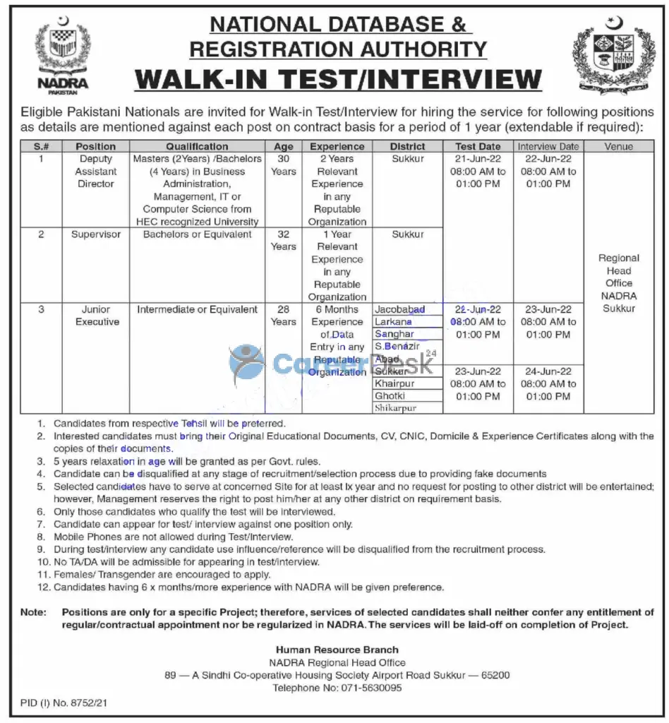 NADRA National Database and Registration Authority Jobs 2022