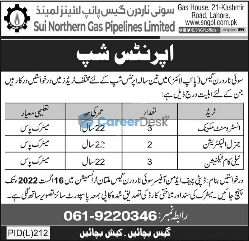 Sui Northern Gas Pipelines Limited SNGPL Announced Latest Jobs 2022