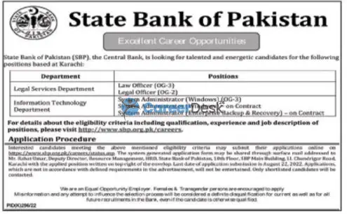 State Bank of Pakistan SBP Announced Latest Jobs 2022