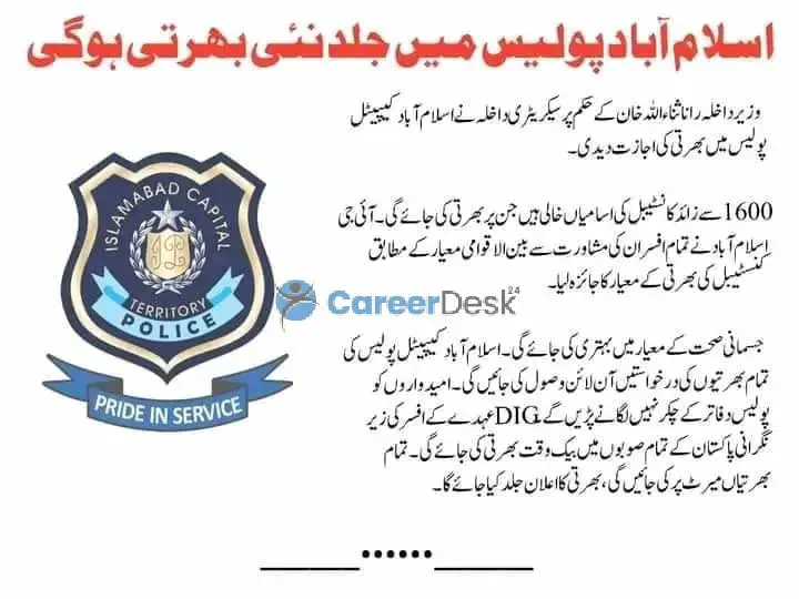 Islamabad Police Latest Jobs 2022 in Pakistan