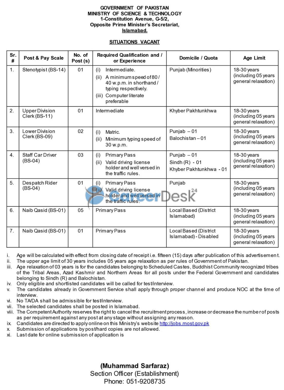 Federal Government Ministry of Science And Technology Jobs 2022