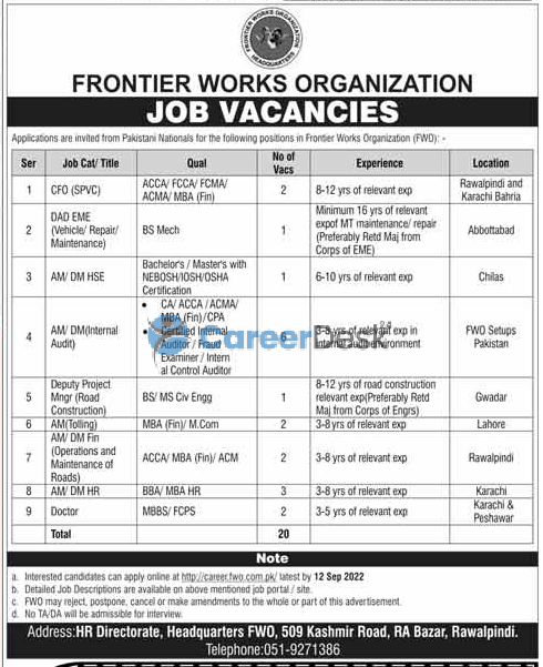 FWO Frontier Works Organization Latest FWO Jobs 2022