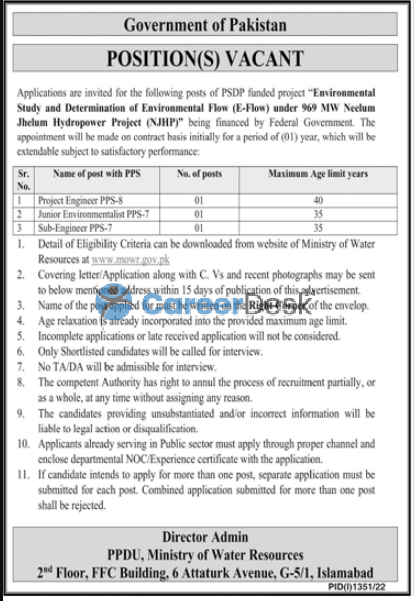 Federal Govt Ministry of Water Resources Latest Jobs 2022