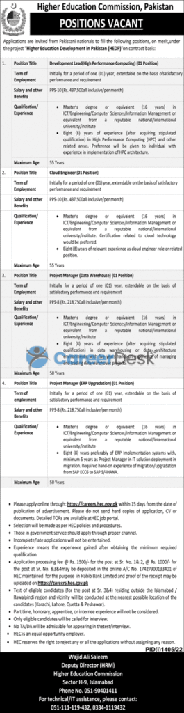 HEC Higher Education Commission Latest Jobs 2022