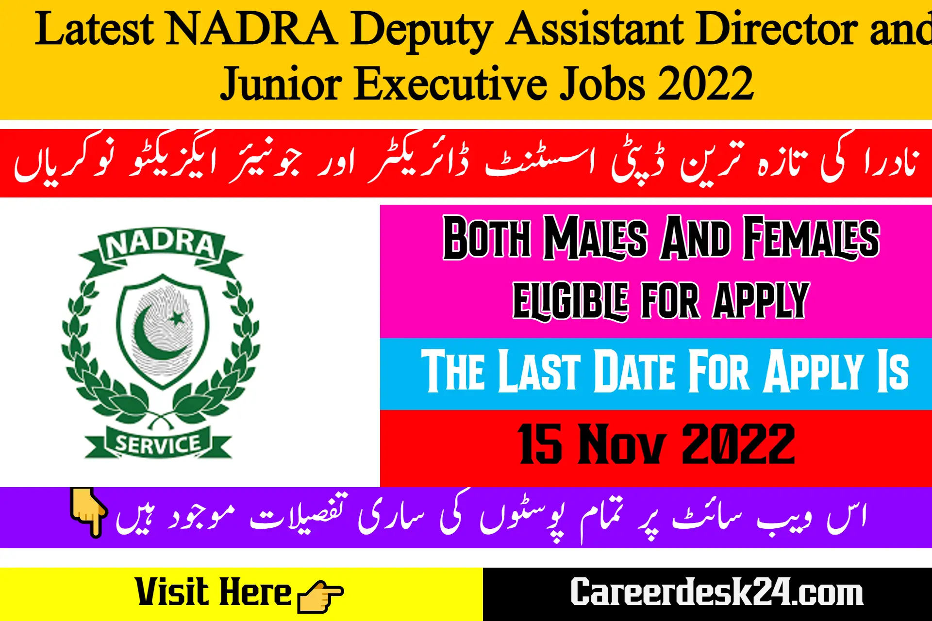 Latest NADRA Deputy Assistant Director and Junior Executive Jobs 2022