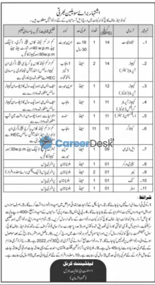 Pakistan Army Civilian Command and Staff College Jobs 2022