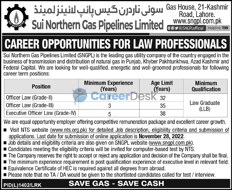 SNGPL Latest Sui Northern Gas Pipelines Limited Jobs 2022