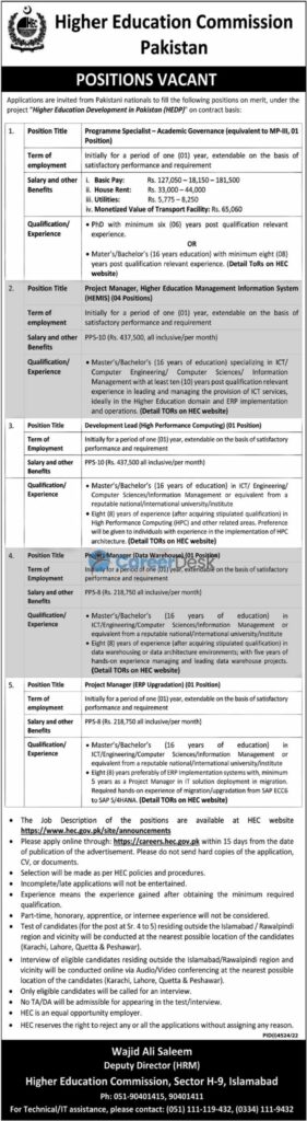 Latest Higher Education Commission HEC New Jobs 2023