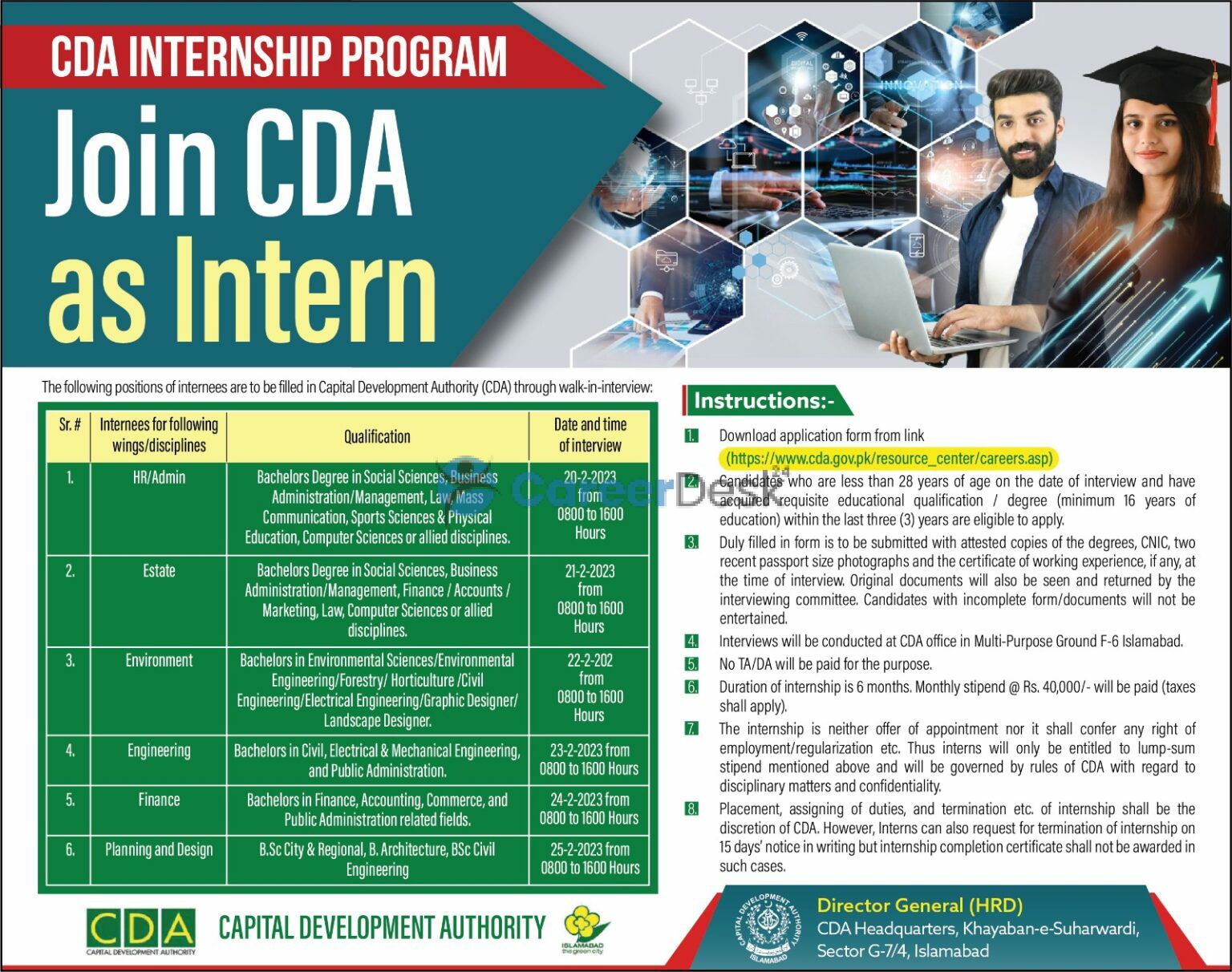 CDA Capital Development Authority Latest Internship Program 2023