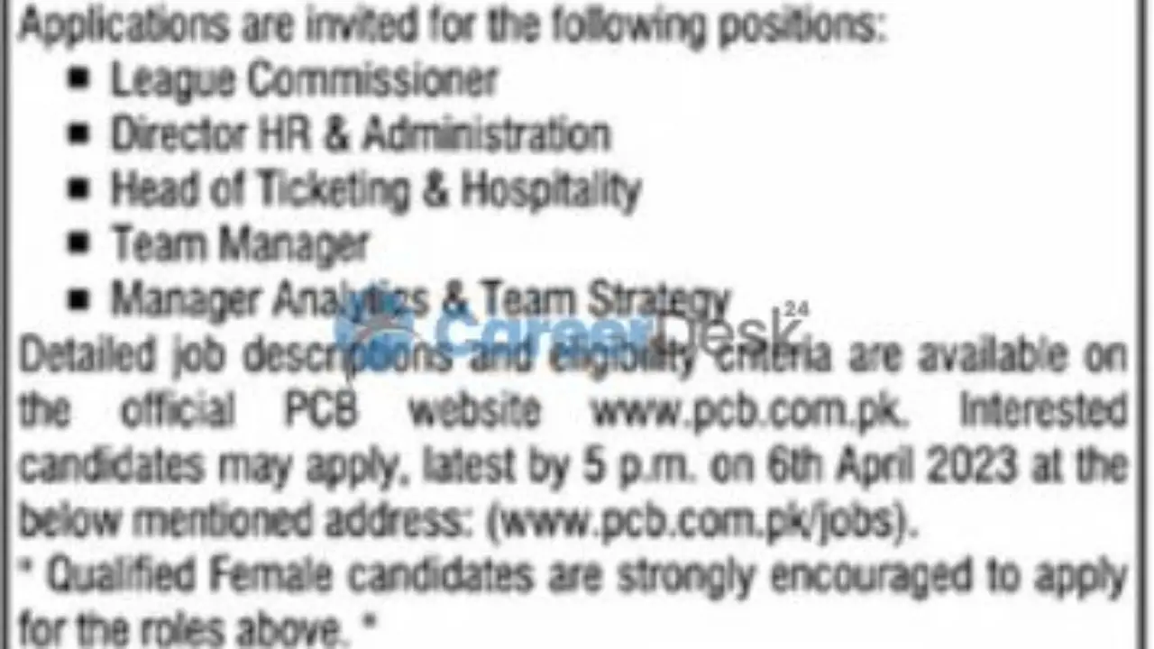 PCB Pakistan Cricket Board PCB Latest Jobs 2023