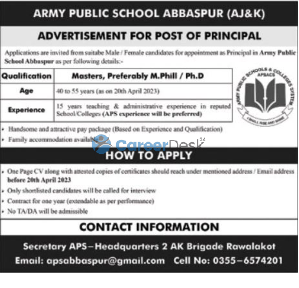 APS Army Public School Announced Latest Jobs 2023