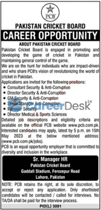 Pakistan Cricket Board PCB New Jobs 2023