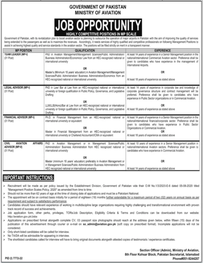 Latest Ministry of Aviation Jobs 2023