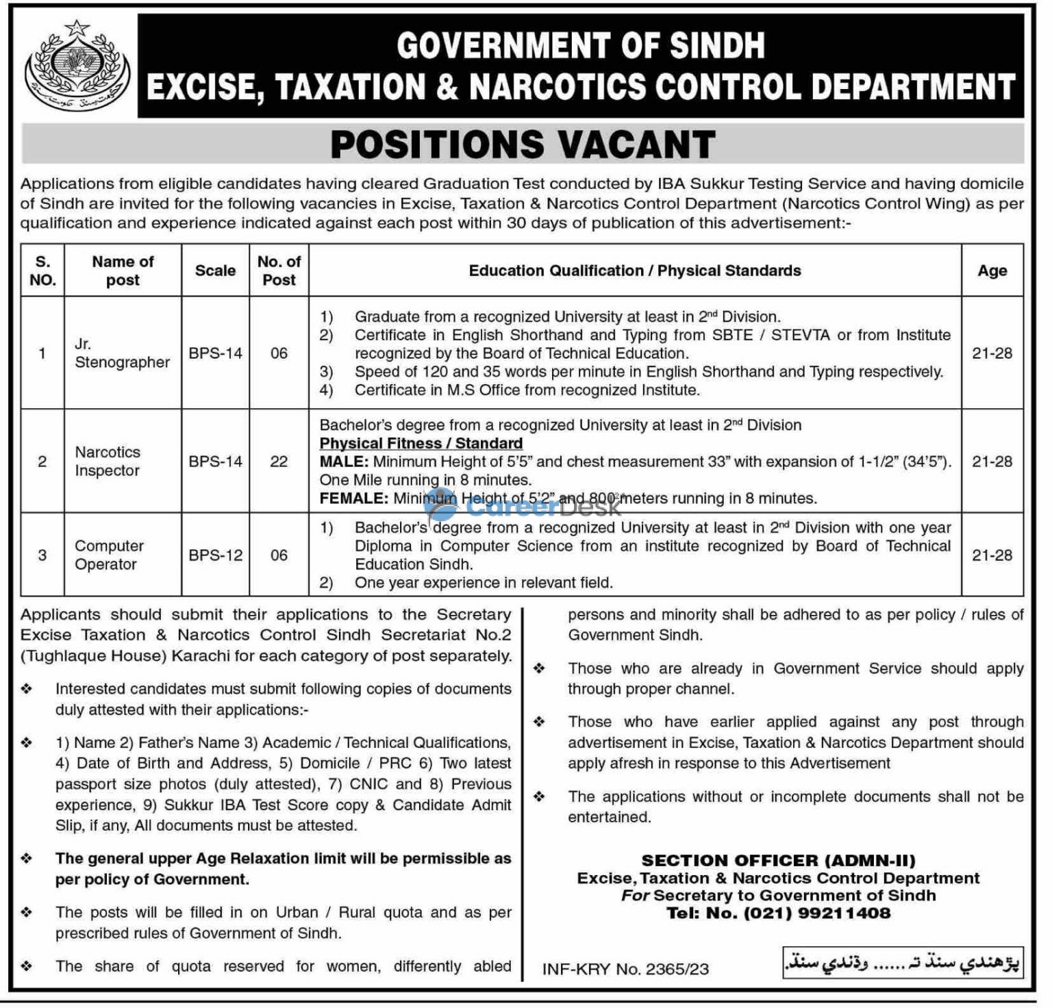 Latest Excise Taxation and Narcotics Control Jobs 2023