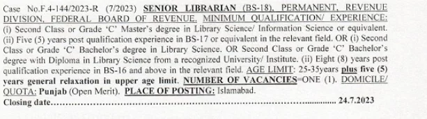 Federal Board of Revenue Latest FBR Jobs 2023