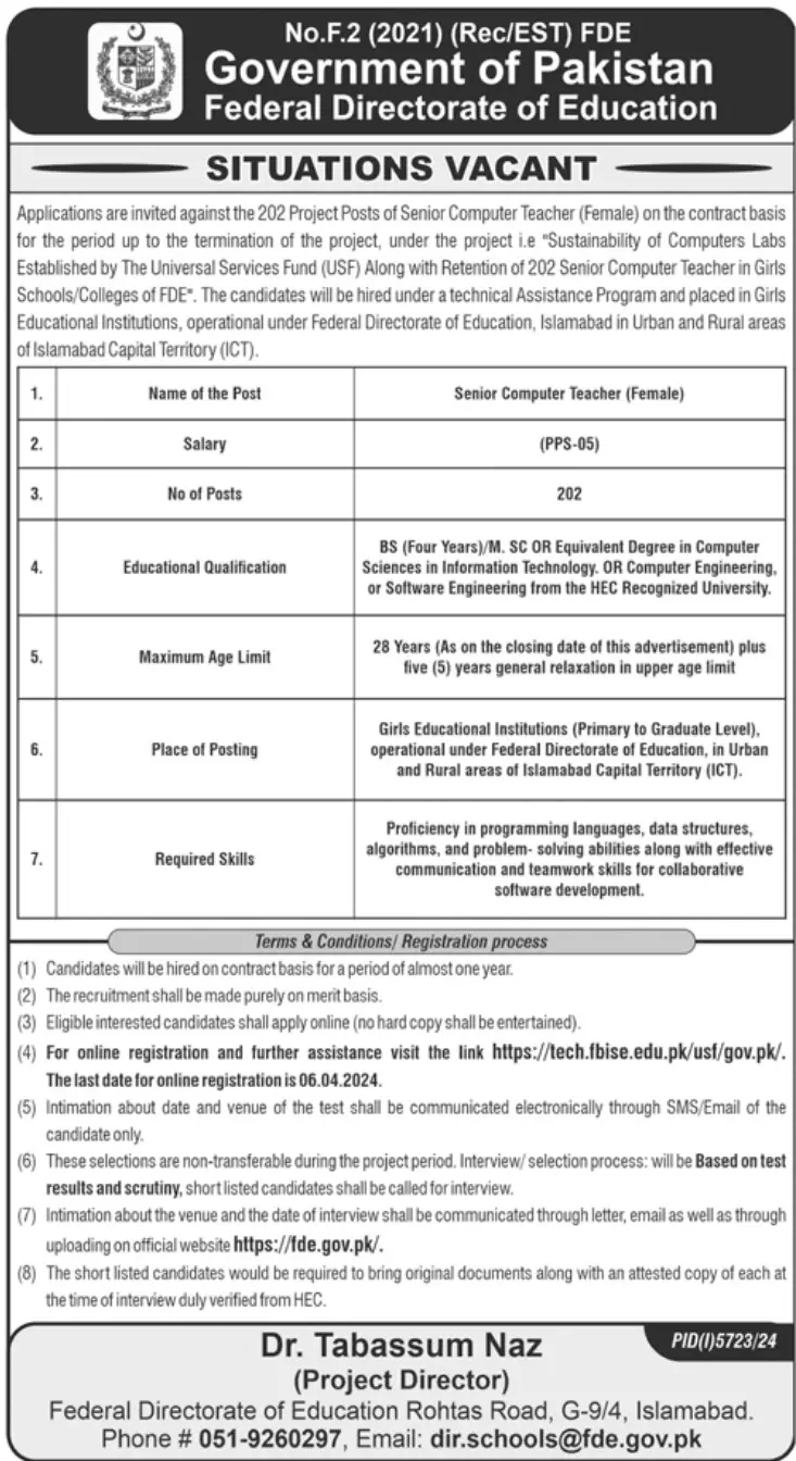 Federal Directorate of Education FDE Latest Jobs 