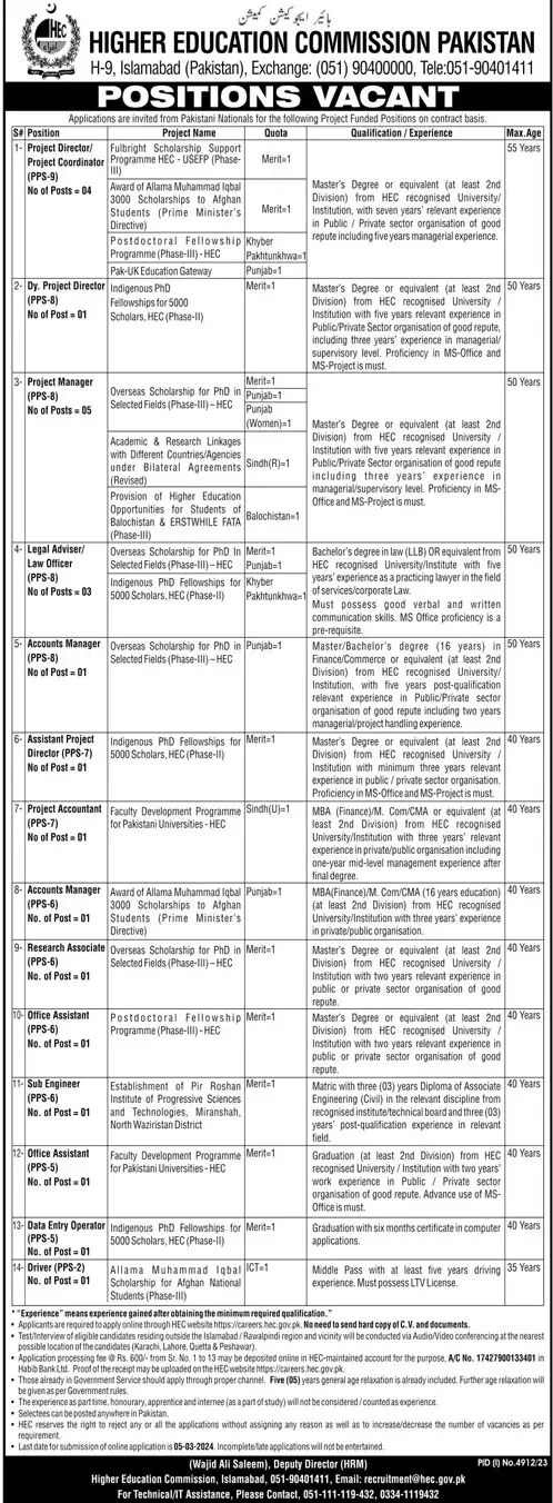 Higher Education Commission HEC Jobs Apply Online