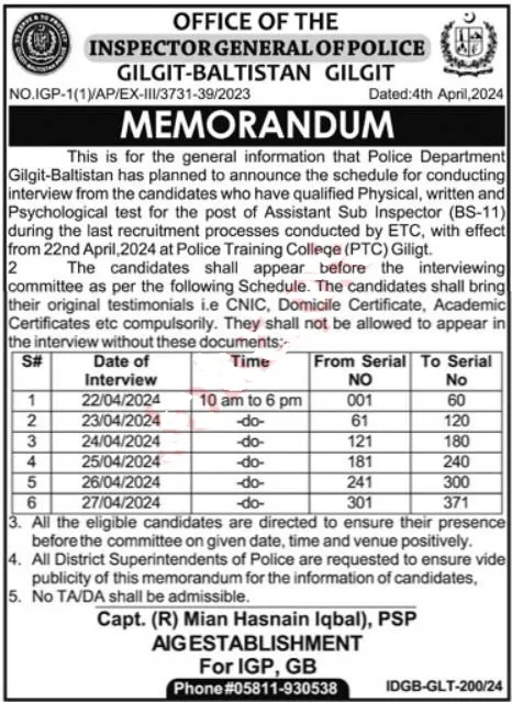 Police Department ASI Latest Jobs 2024