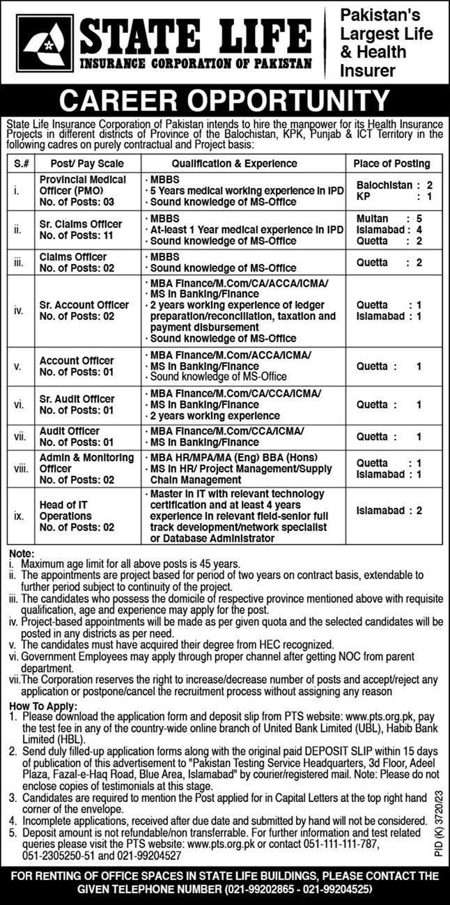 State Life Insurance PTS Jobs 2024 Get Application Form